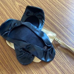 Black Fast Flats in Gold Color Bag